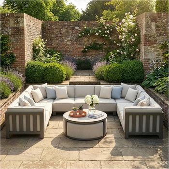 Ibiza U Shape Garden Latte Coffee Table Sofa Set with Footstool