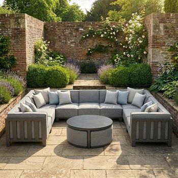 Ibiza U Shape Garden Zinc Grey Coffee Table Sofa Set with Footstool