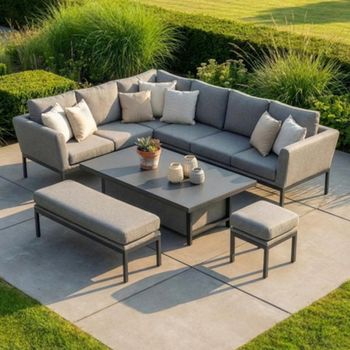 Pulse Corner Garden Zinc Grey Ceramic Top Rising Table Dining Set