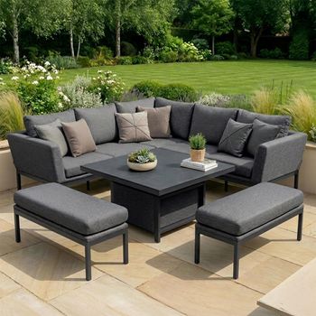 Pulse Square Corner Garden Zinc Grey Ceramic Top Rising Table Dining Set