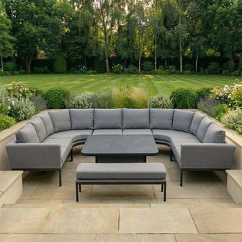 Pulse U Shape Corner Garden Zinc Grey Ceramic Top Rising Table Dining Set