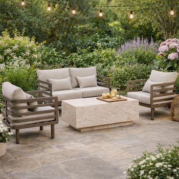 Metro Garden Sintered Stone Top 2 Seater Coffee Table Cafe Sofa Set
