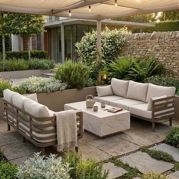 Metro Garden Sintered Stone Top 6 Seater Coffee Table Cafe Sofa Set