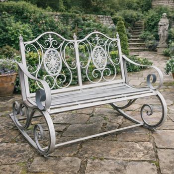 Antique Grey Metal Garden Rocking Bench