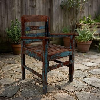 Unique One of a Kind - Distressed Blue and Brown Reclaimed Wood Outdoor Armchair