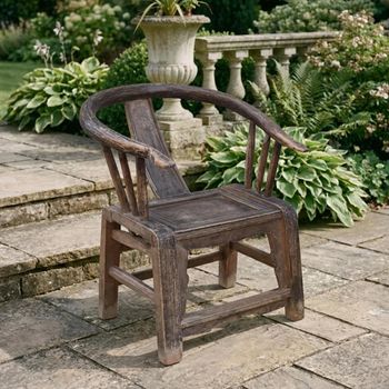 Unique One of a Kind - Handcrafted Rustic Brown Lacquered Pine Outdoor Horseshoe Armchair