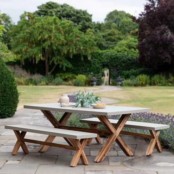 Burford Grey Faux Concrete Small Outdoor Table and Bench Set