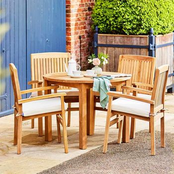 Churn Brown Outdoor Teak Table 100cm and 4 Henley Stacking Chairs