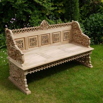 Garden Bench Carved Teak Wood Brown