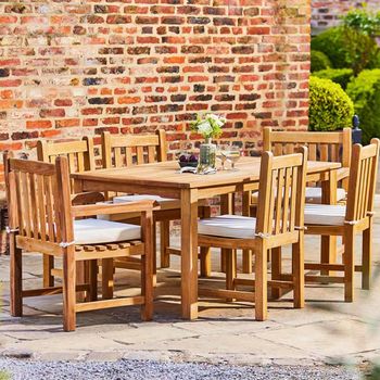 Marbrook Brown Outdoor Teak Table 150cm x 90cm and 6 Grisdale Chairs