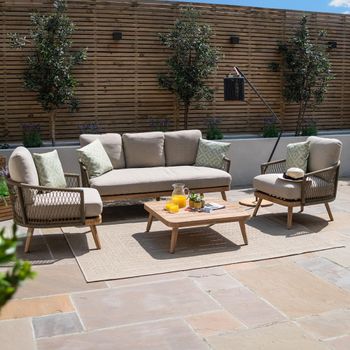 New Bali Beige Rope Weave 3 Seater Garden Lounge Set with Sandstone
