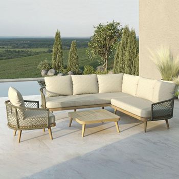 New Bali Corner Garden Sandstone Sofa Set with Armchair