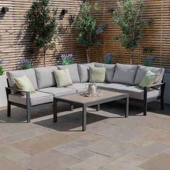 Vancouver Dove Grey Large Corner Garden Sofa Set with Table