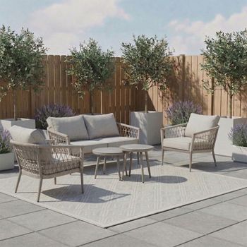 Monaco Garden Ceramic Top Cool Linen 2 Seater Coffee Table Sofa Set