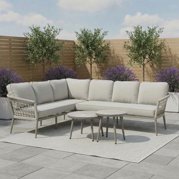 Monaco Cool Linen Large Corner Garden Sofa Set with Ceramic Top Coffee Table