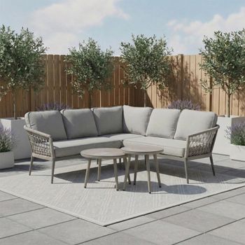 Monaco Cool Linen Small Corner Garden Sofa Set with Ceramic Top Coffee Table