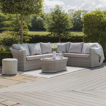 Oxford Grey Rattan Large Corner Garden Sofa Set with Ceramic Top Coffee Table