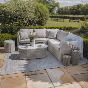Oxford Grey Rattan Small Corner Garden Sofa Set with Ceramic Top Coffee Table