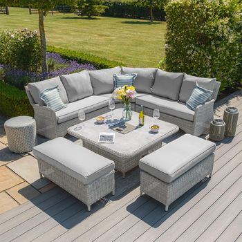 Oxford Royal Corner Garden Dining Grey Rattan Ceramic Top Sofa Set