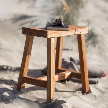 St Mawes Brown Reclaimed Teak Wood Outdoor Stool