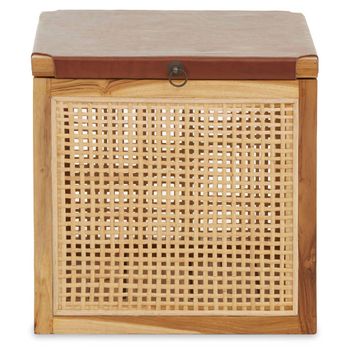 Kendari Storage Box Brown Leather with Rattan and Teak Wood