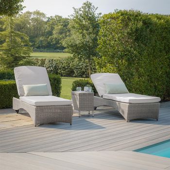 Oxford Grey Rattan Garden Sun Lounger Set with Ceramic Top Coffee Table