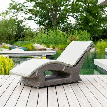 Hazelmere Grey Weave Rattan Garden Fixed Sunbed