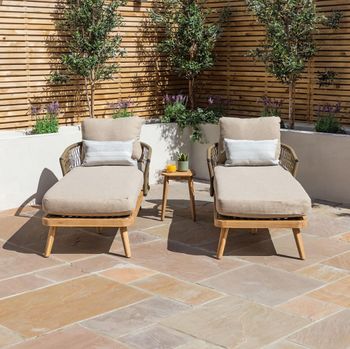 New Bali Beige Rope Weave Garden Double Sunlounger Set with Sandstone