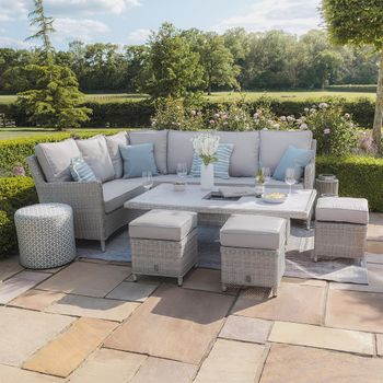 Oxford Corner Garden Grey Rattan Ceramic Top 183cm Rising Ice Bucket Dining Set