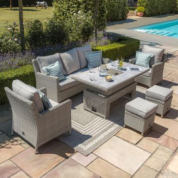 Oxford Garden Sofa Grey Rattan Ceramic Top 179cm Rising Ice Bucket Dining Set