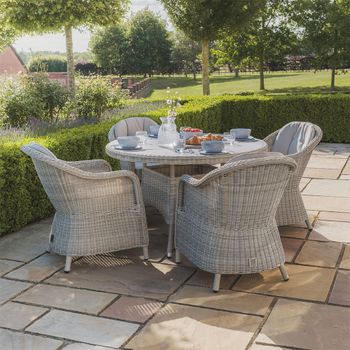 Oxford Heritage Round Garden Grey Rattan Ceramic Top 4 Seater 120cm Dining Set