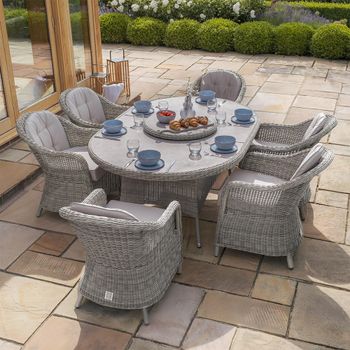 Oxford Heritage Grey Rattan Ceramic Top 6 Seater 120cm Oval Dining Set with Lazy Susan & Ice Bucket