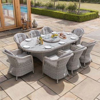 Oxford Heritage Grey Rattan Ceramic Top 8 Seater 120cm Oval Dining Set with Lazy Susan & Ice Bucket