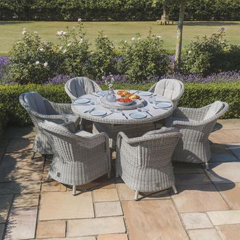 Oxford Heritage Grey Rattan Ceramic Top 6 Seater 150cm Round Dining Set with Lazy Susan & Ice Bucket