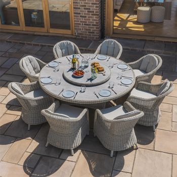 Oxford Heritage Grey Rattan Ceramic Top 8 Seater 180cm Round Dining Set with Lazy Susan & Ice Bucket