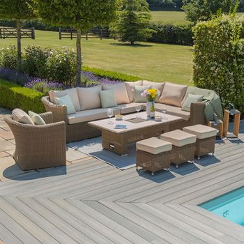 Winchester Deluxe Corner Garden Natural Rattan Ceramic Top Rising Table Dining Set