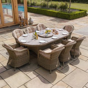 Winchester Oval Garden Natural Rattan Ceramic Top 8 Seater 230cm Lazy Susan Dining Set