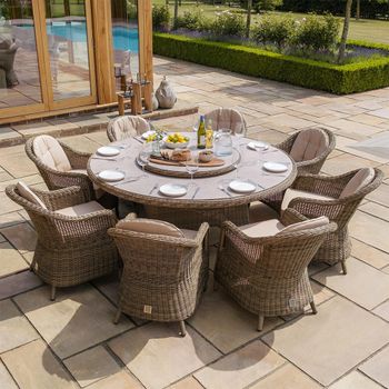 Winchester Round Garden Natural Rattan Ceramic Top 8 Seater 180cm Lazy Susan Dining Set
