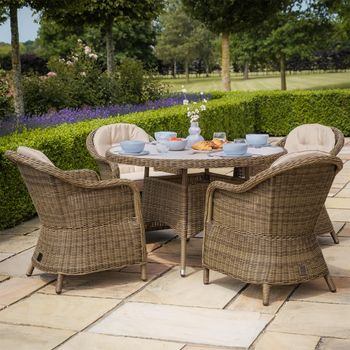 Winchester Round Garden Natural Rattan Ceramic Top 4 Seater 120cm Dining Set