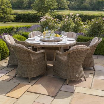 Winchester Round Garden Natural Rattan Ceramic Top 6 Seater 150cm Lazy Susan Dining Set