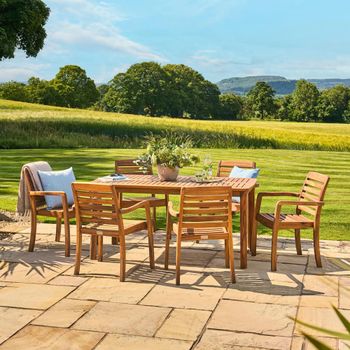 Cotswold Garden Acacia Wood 6 Seater 160cm 6 Stacking Dining Armchair Dining Set