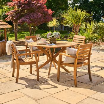 Cotswold Garden Acacia Wood 4 Seater 125cm 4 Stacking Dining Armchair Round Dining Set
