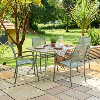 Bergen Garden Green Metal 4 Seater 145cm 4 Stacking Armchairs Dining Set
