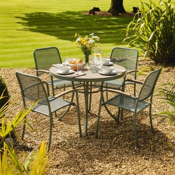 Bergen Garden Green Metal 4 Seater 105cm 4 Stacking Armchairs Round Dining Set