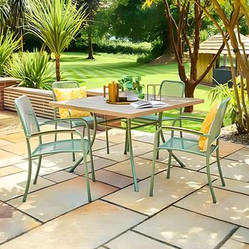 Bergen Garden Green Metal 4 Seater 110cm 4 Stacking Armchairs Square Dining Set