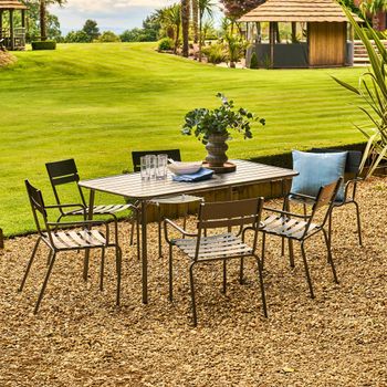 Oslo Garden Grey Metal 6 Seater 150cm Dining Set with 4 Stacking Dining Chairs