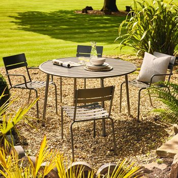 Oslo Garden Grey Metal 4 Seater 120cm Round Dining Set with 4 Stacking Dining Chairs