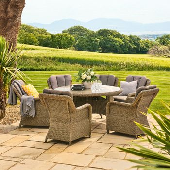 Arlington Luxury Rattan 6 Seater 150cm Round Dining Set with 6 Chairs