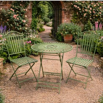 Antique Green Round Garden Table with 2 Chairs