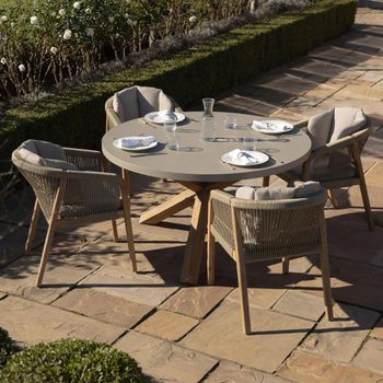 Martinique Round Garden Light Brown 4 Seater 135cm Dining Set